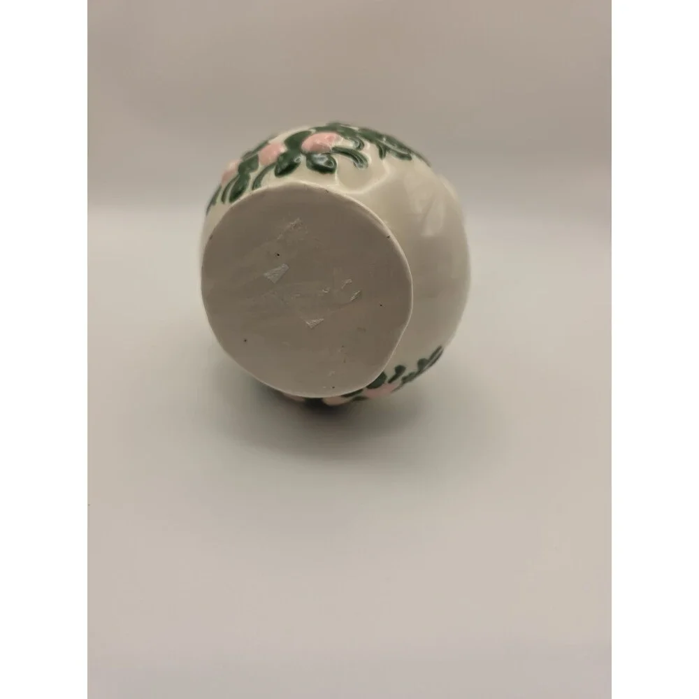 VTG Stoneware Pitcher 1970,  7” Pink Green Hand Painted